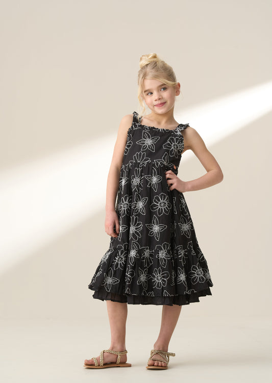 Girls Black & White Embroidered Summer Dress | Angel & Rocket