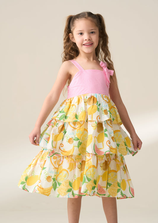 Girls Pink Stripe & Fruit Print Sundress | Angel & Rocket