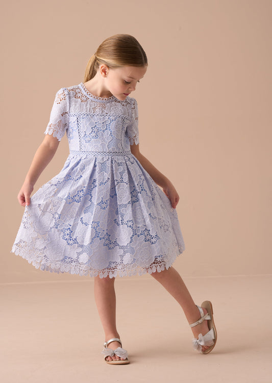 Girls Blue Lace Occasion Dress | Angel & Rocket