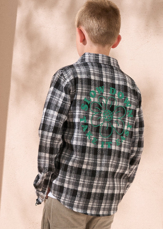 Boys Grey Brushed Check Overshirt | Angel & Rocket