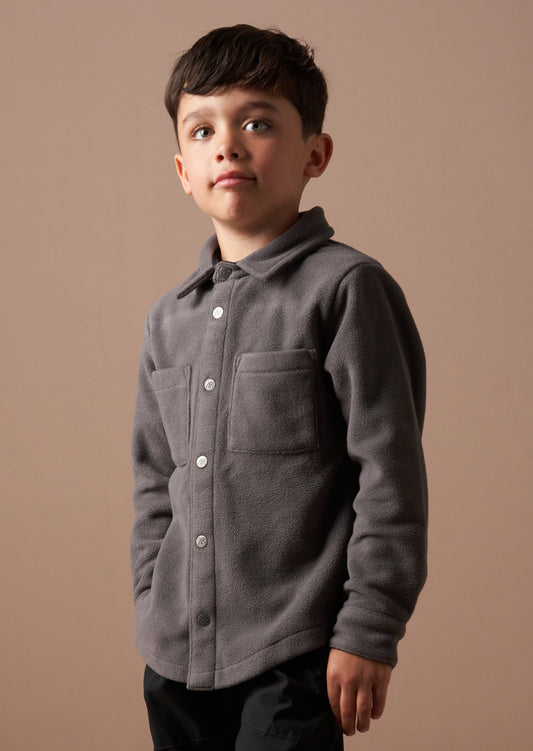 Boys Black Hooded Fleece Overshirt | Angel & Rocket