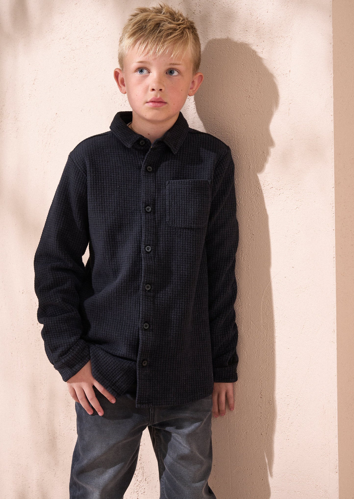 Boys Black Textured Shirt | Angel & Rocket