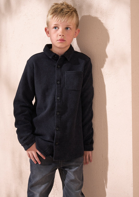 Boys Black Textured Shirt | Angel & Rocket