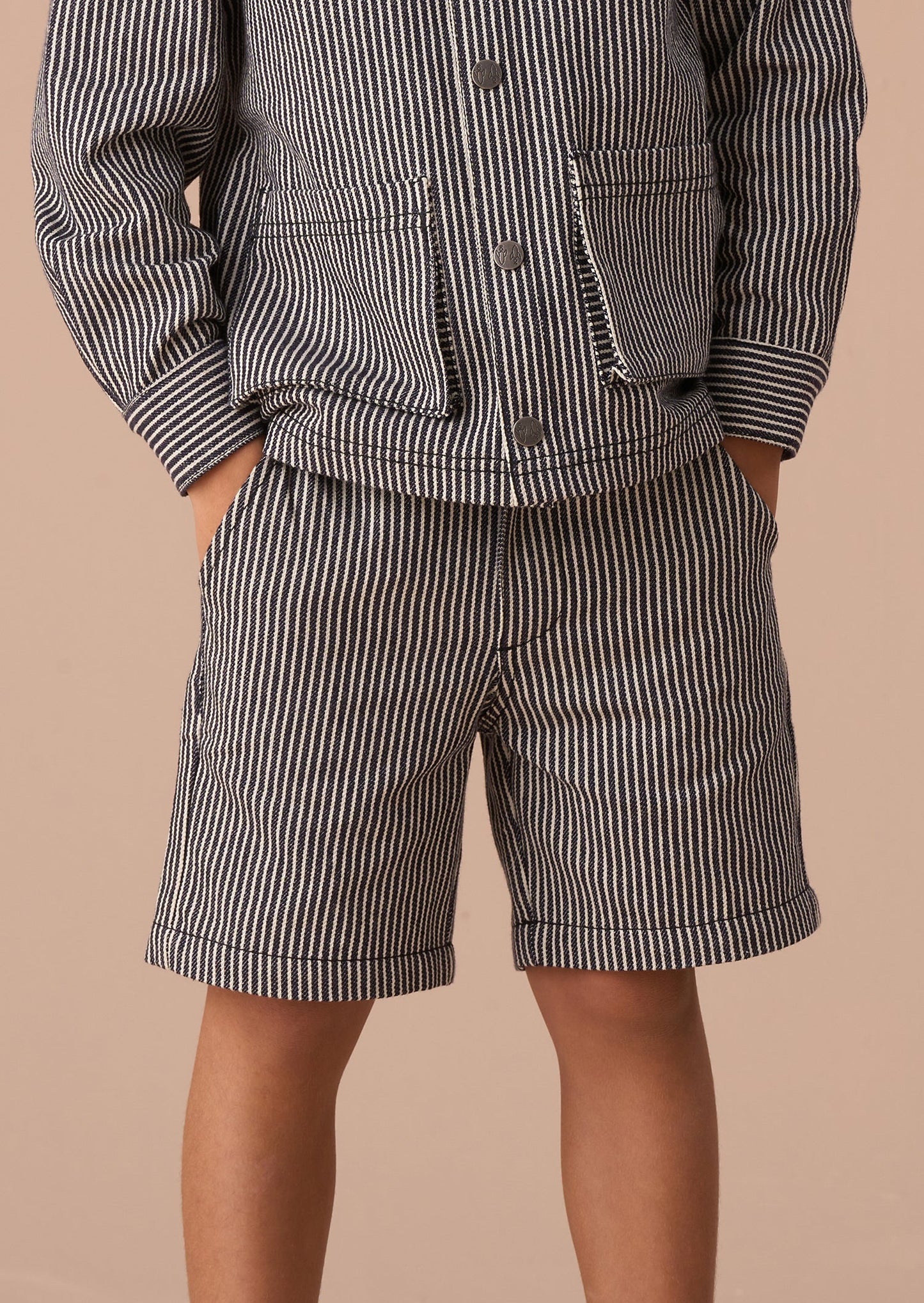 Boys Navy Stripe Casual Summer Shorts | Angel & Rocket