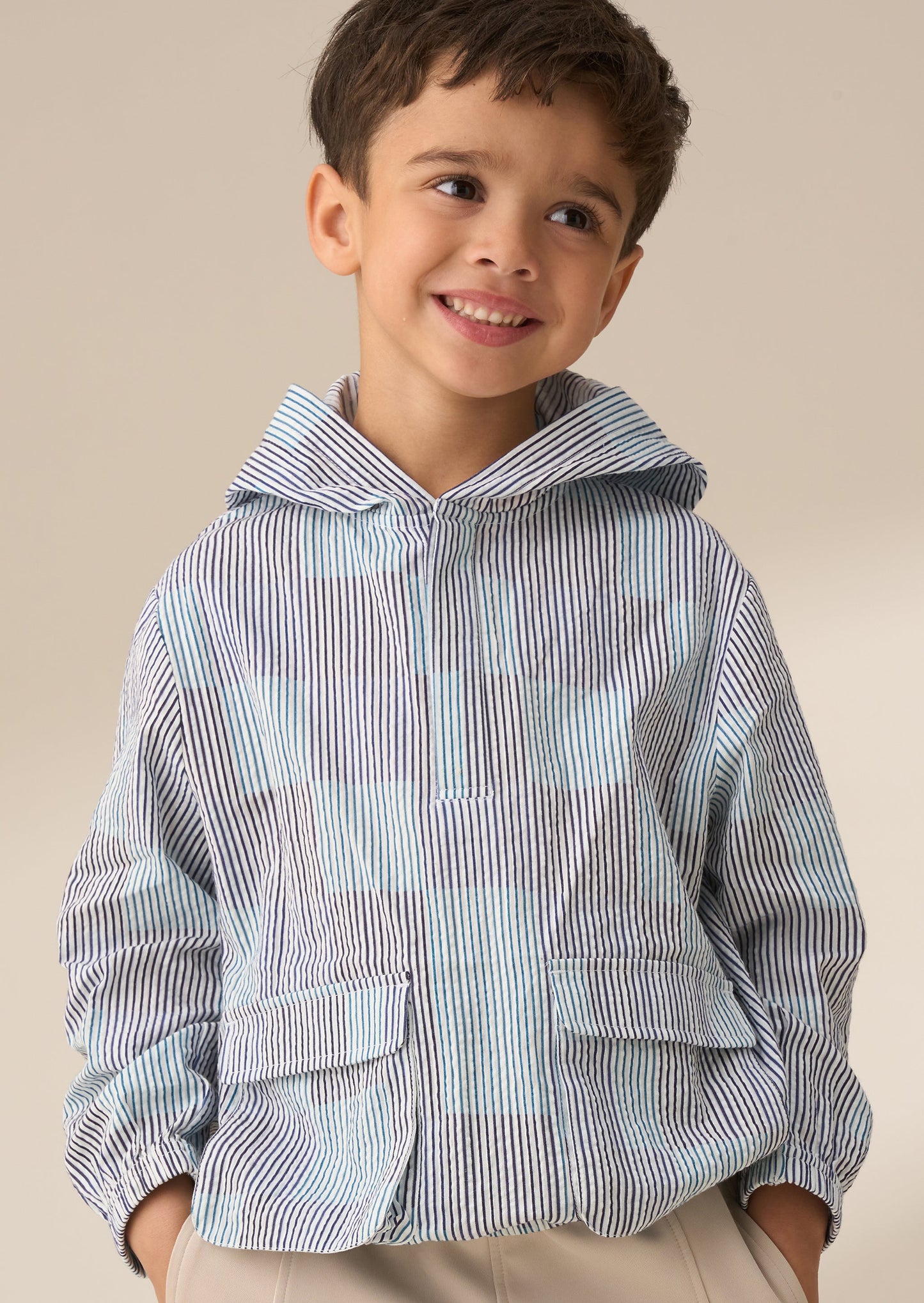 Boys Blue Stripe Hooded Shirt | Angel & Rocket