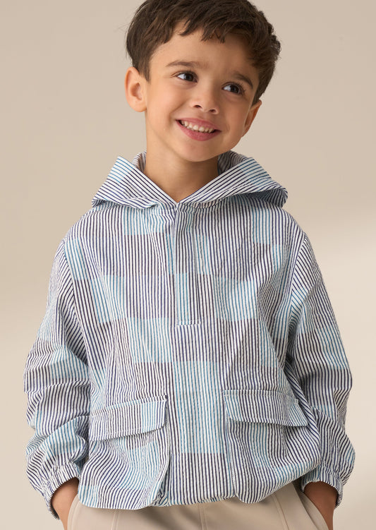 Boys Blue Stripe Hooded Shirt | Angel & Rocket