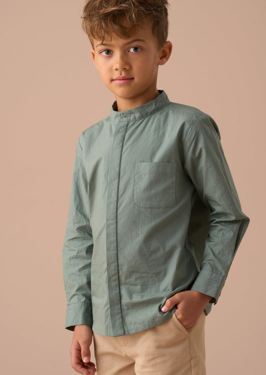 Boys Green Mandarin Collar Shirt | Angel & Rocket