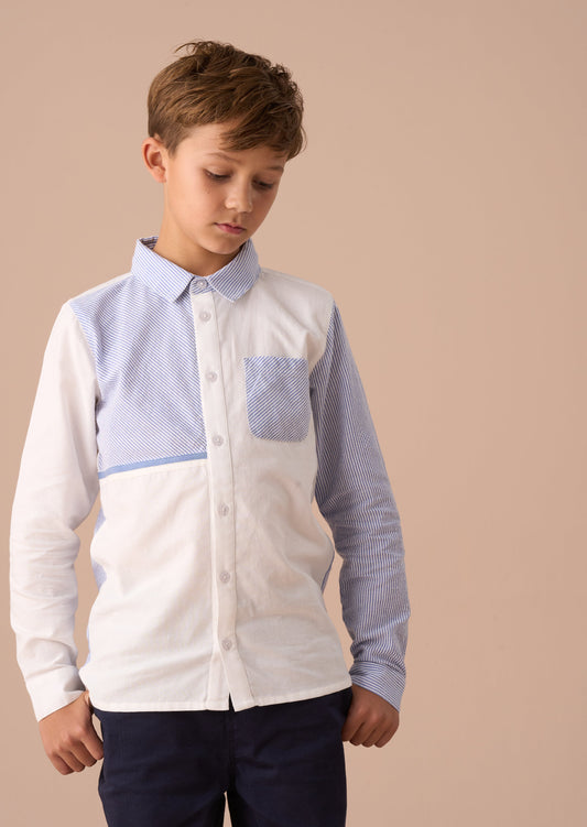 Boys Blue & White Stripe Colour Block Shirt | Angel & Rocket