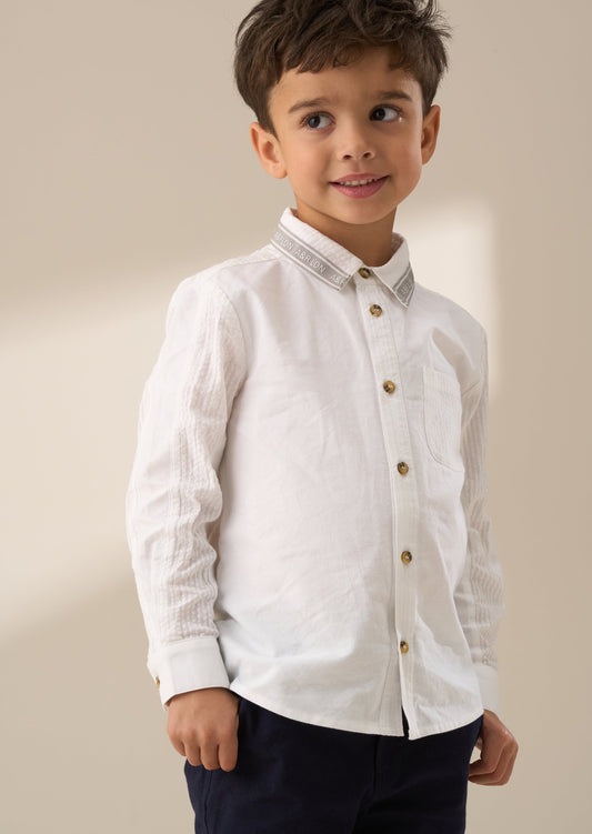 Boys Classic White Textured Shirt | Angel & Rocket