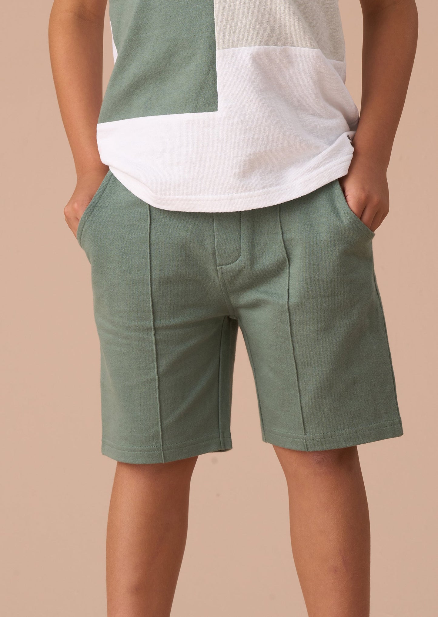 Boys Smart White Colour Block Shorts | Angel & Rocket