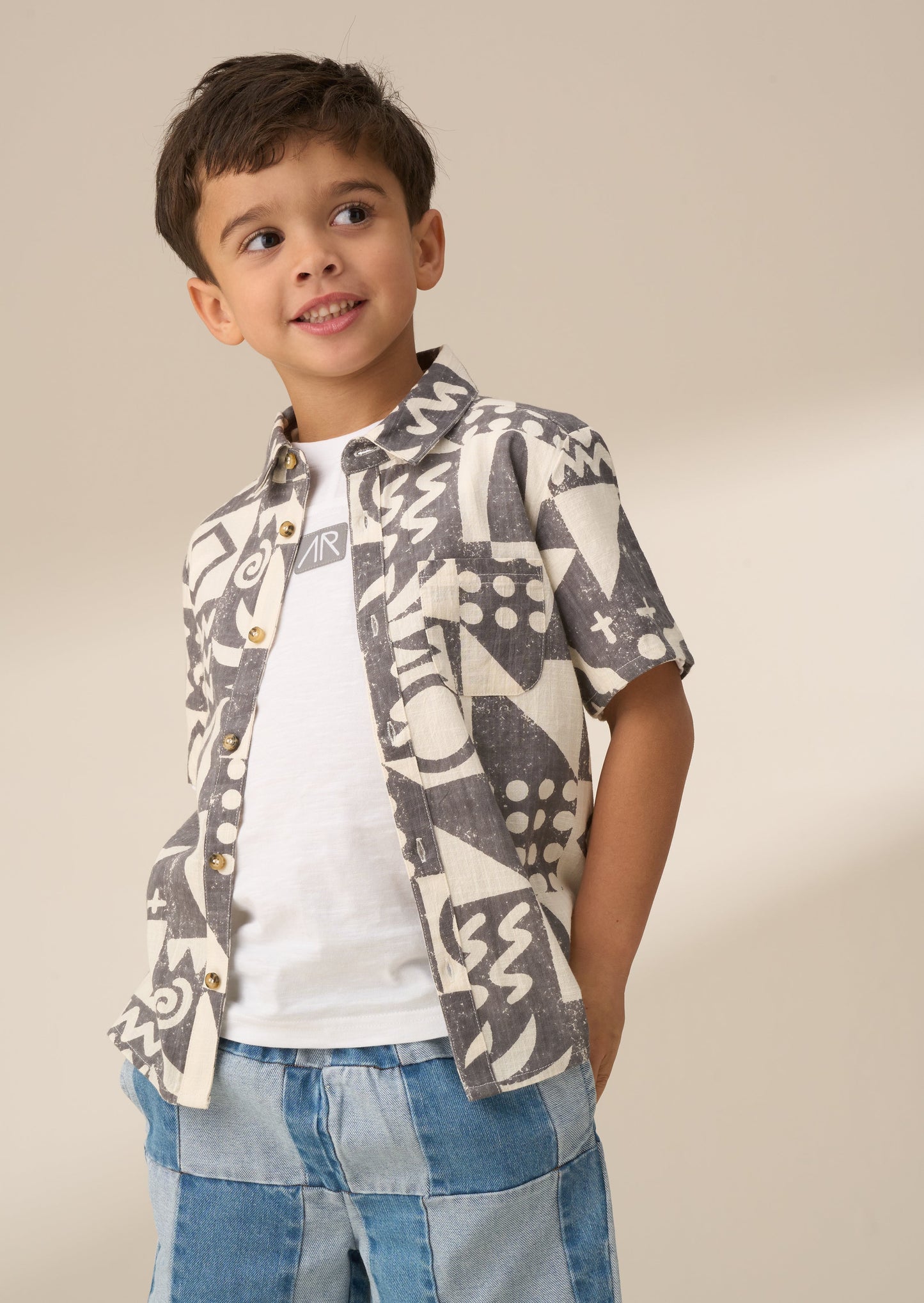 Boys Black Summer Print Shirt | Angel & Rocket