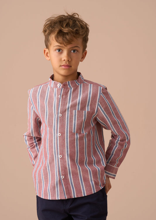 Boys Maroon Stripe Mandarin Shirt | Angel & Rocket
