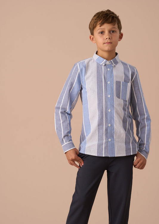 Boys Blue Oxford Stripe Shirt | Angel & Rocket