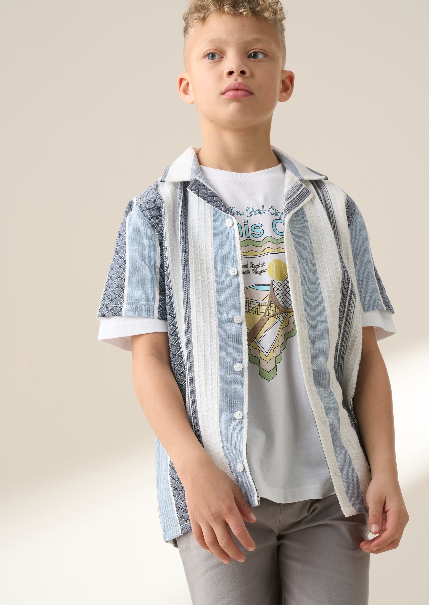 Boys Blue & White Stripe Short Sleeve Summer Shirt | Angel & Rocket