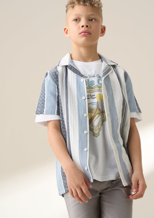 Boys Blue & White Stripe Short Sleeve Summer Shirt | Angel & Rocket