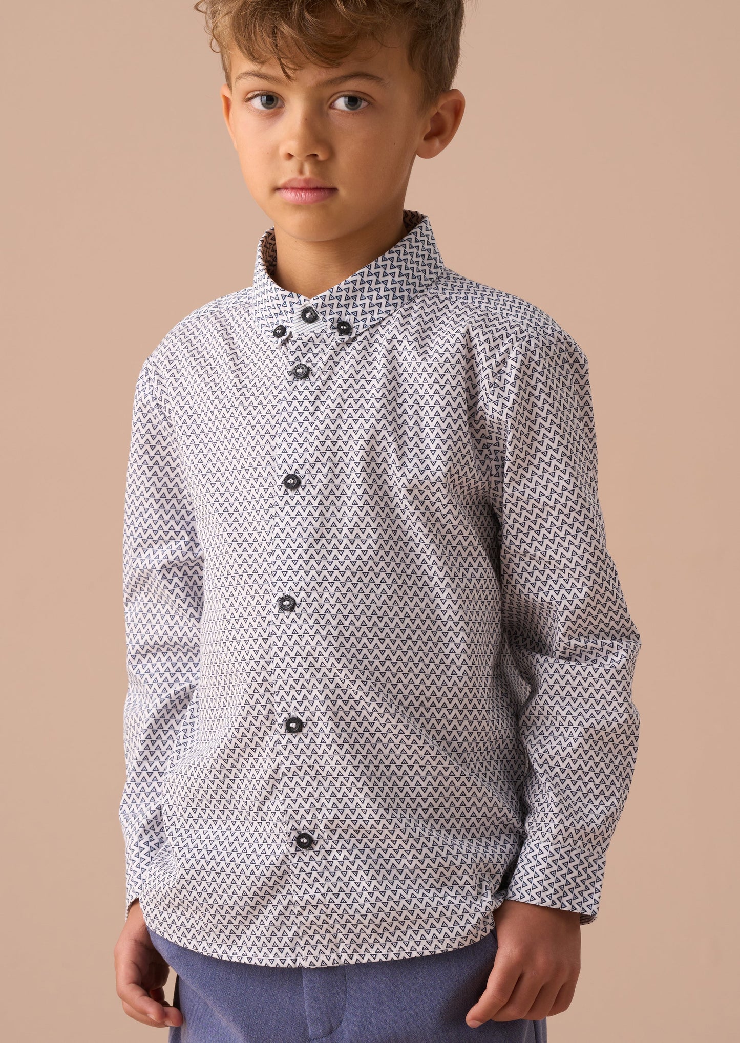 Boys White Geometric Print Shirt | Angel & Rocket