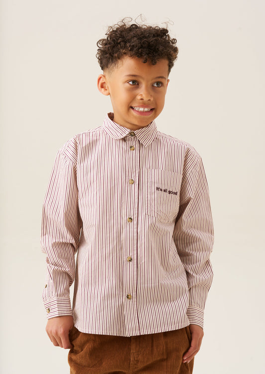 Boys Stone Fine Stripe Cotton Shirt | Angel & Rocket