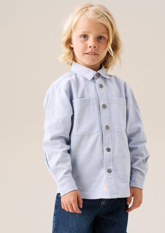 Boys Sky Blue Cotton Canvas Shirt | Angel & Rocket