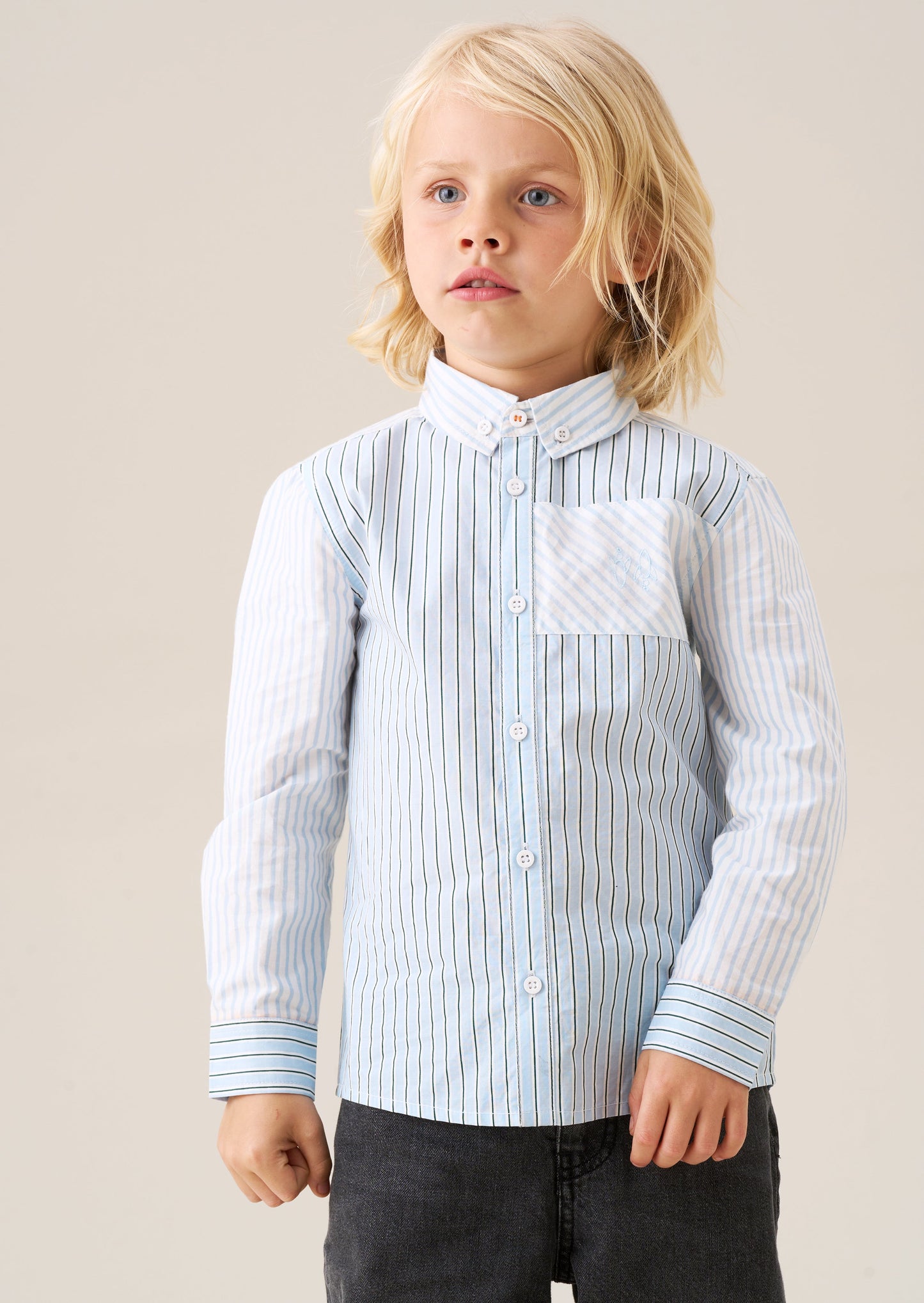 Boys Blue Cut & Sew Stripe Shirt | Angel & Rocket
