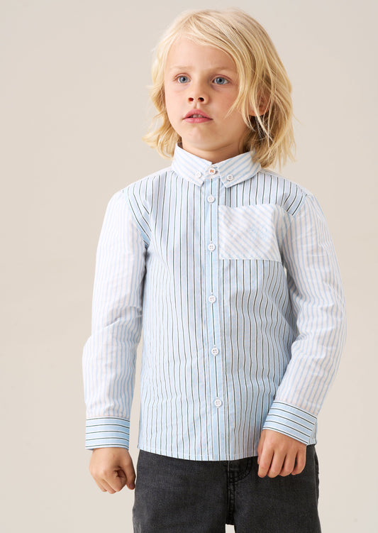 Boys Blue Cut & Sew Stripe Shirt | Angel & Rocket