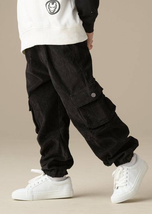Boys Black Washed Cord Joggers | Angel & Rocket