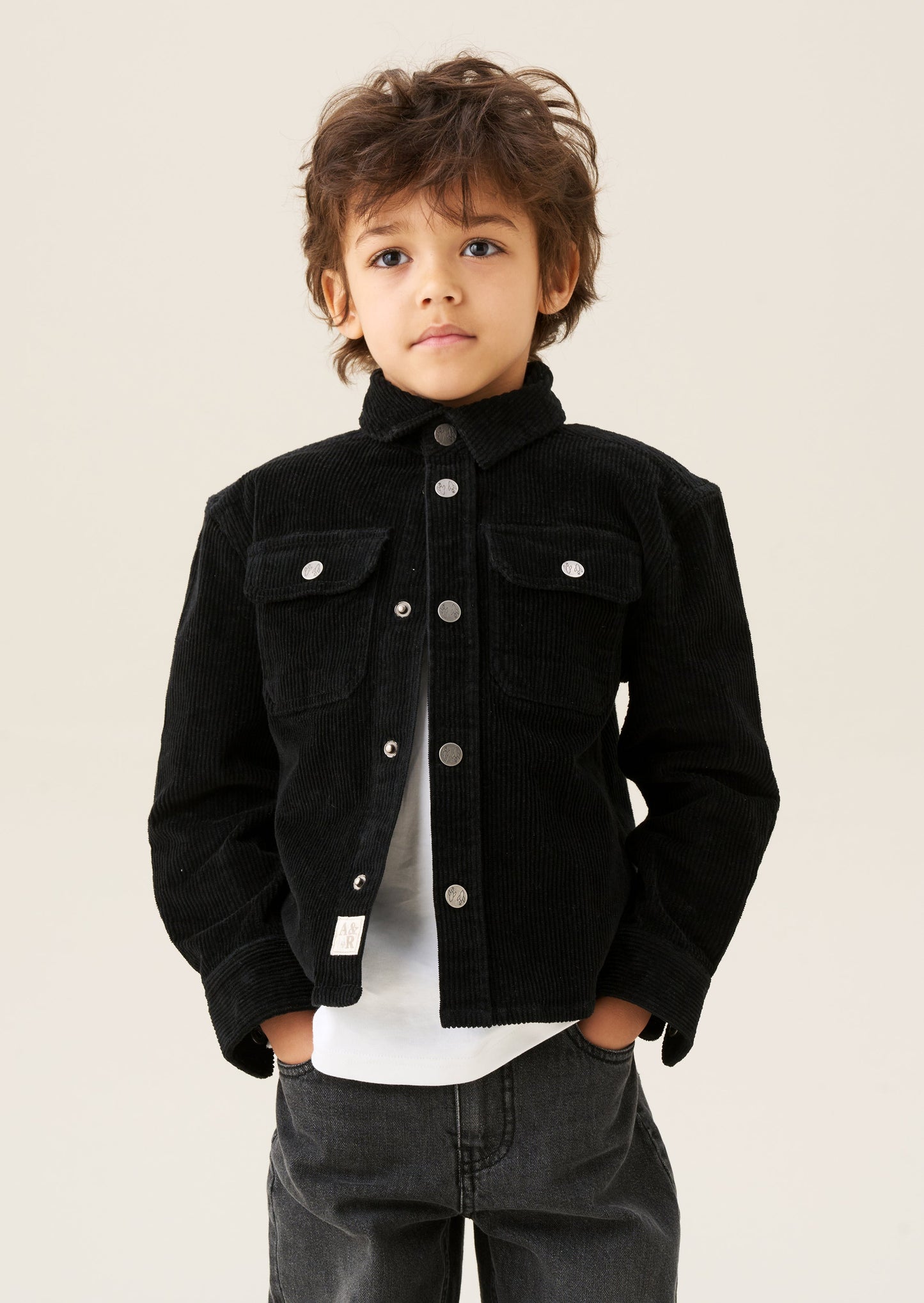 Boys Black Cord Shirt | Angel & Rocket
