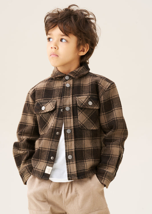Boys Heavyweight Green Plaid Washed Overshirt | Angel & Rocket