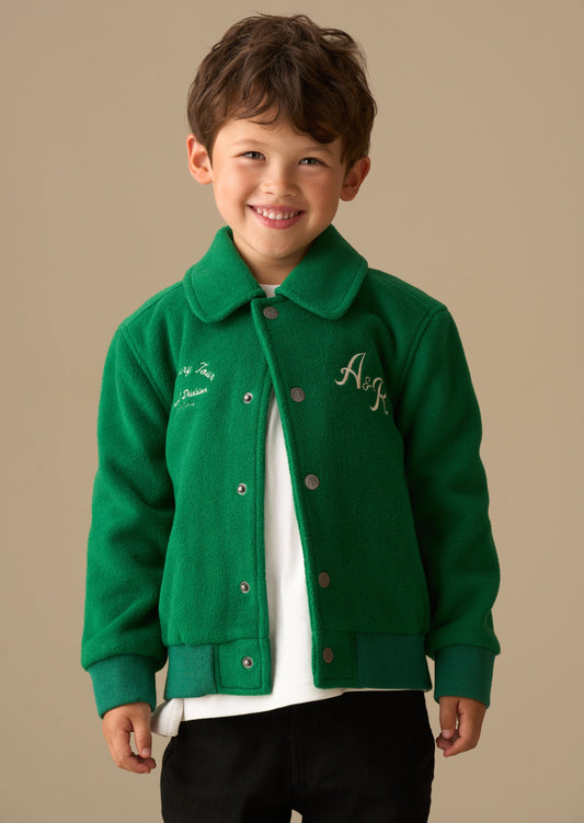 Boys Green Graphic Varsity Jacket | Angel & Rocket