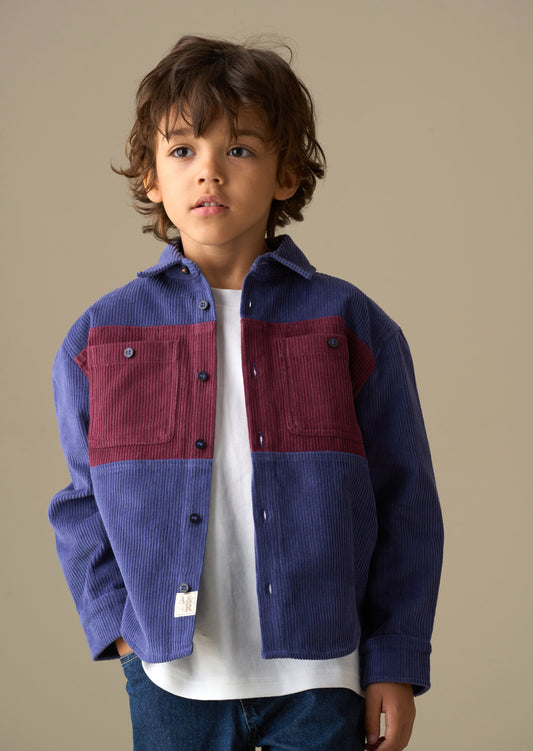 Boys Navy Colourblock Cord Over Shirt | Angel & Rocket