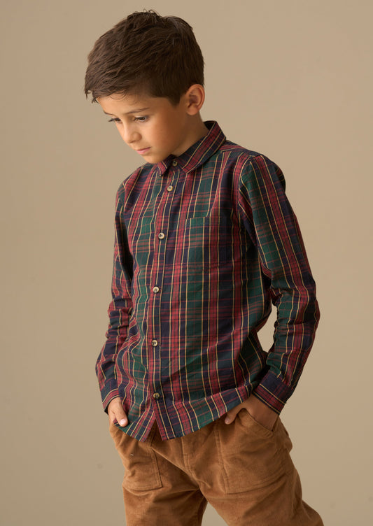 Boys Green Check Autumn Shirt | Angel & Rocket