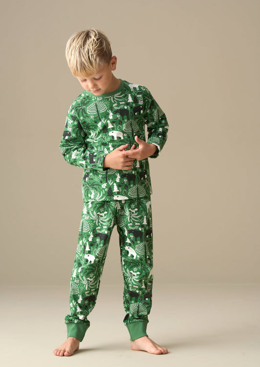 Boys Green Festive Print Pyjamas | Angel & Rocket