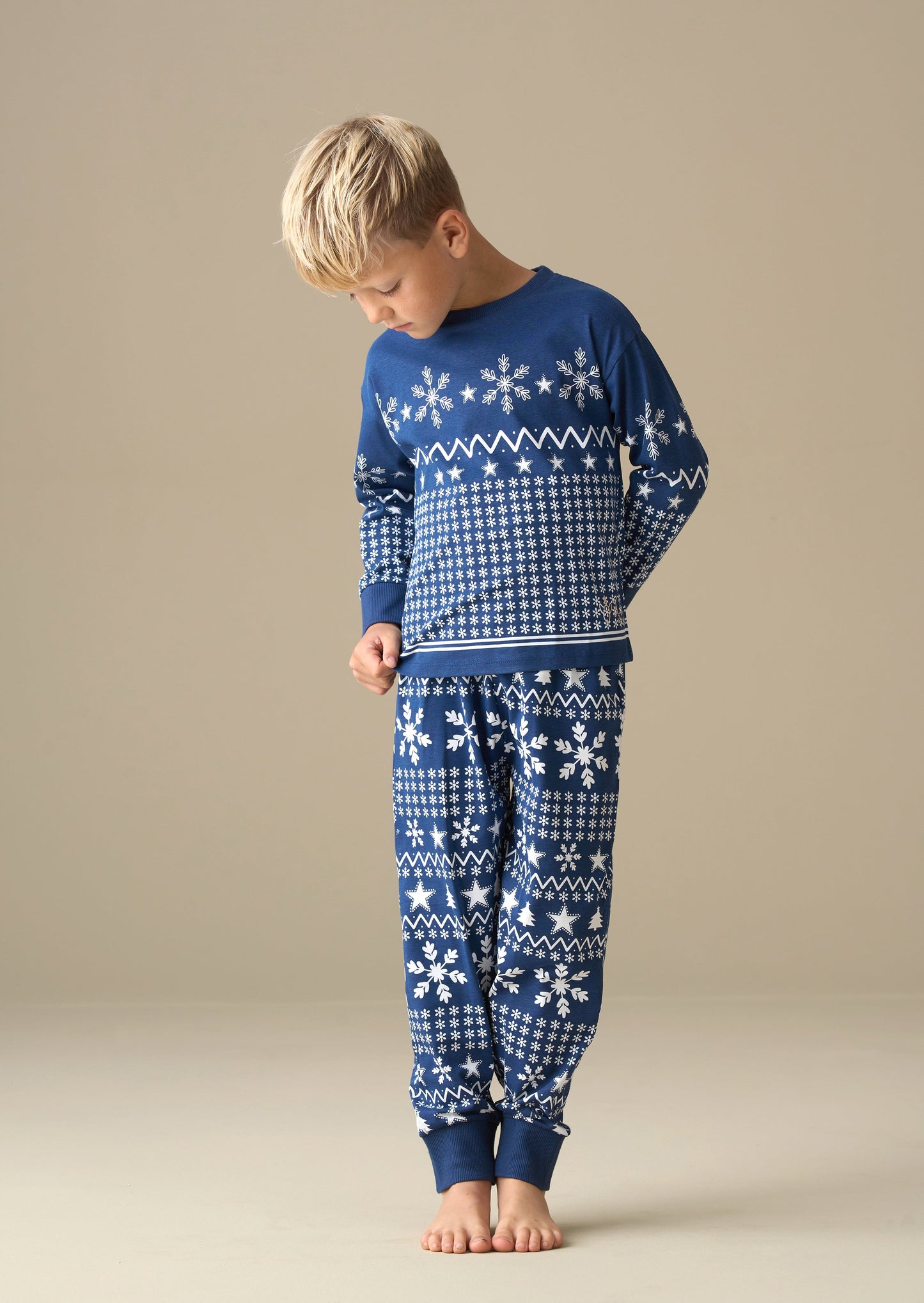 Boys Navy Fairisle Print Winter Pyjamas | Angel & Rocket