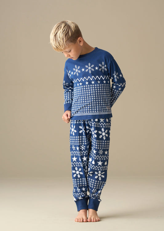 Boys Navy Fairisle Print Winter Pyjamas | Angel & Rocket