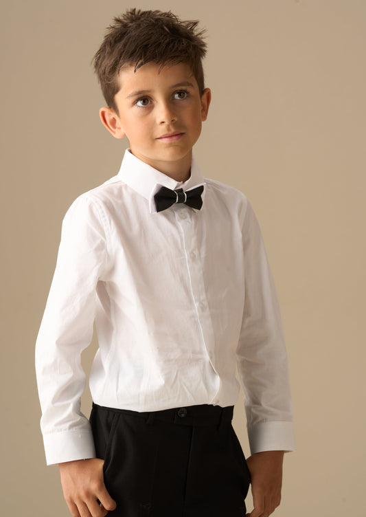 Boys White Tuxedo Shirt & Bow Tie | Angel & Rocket