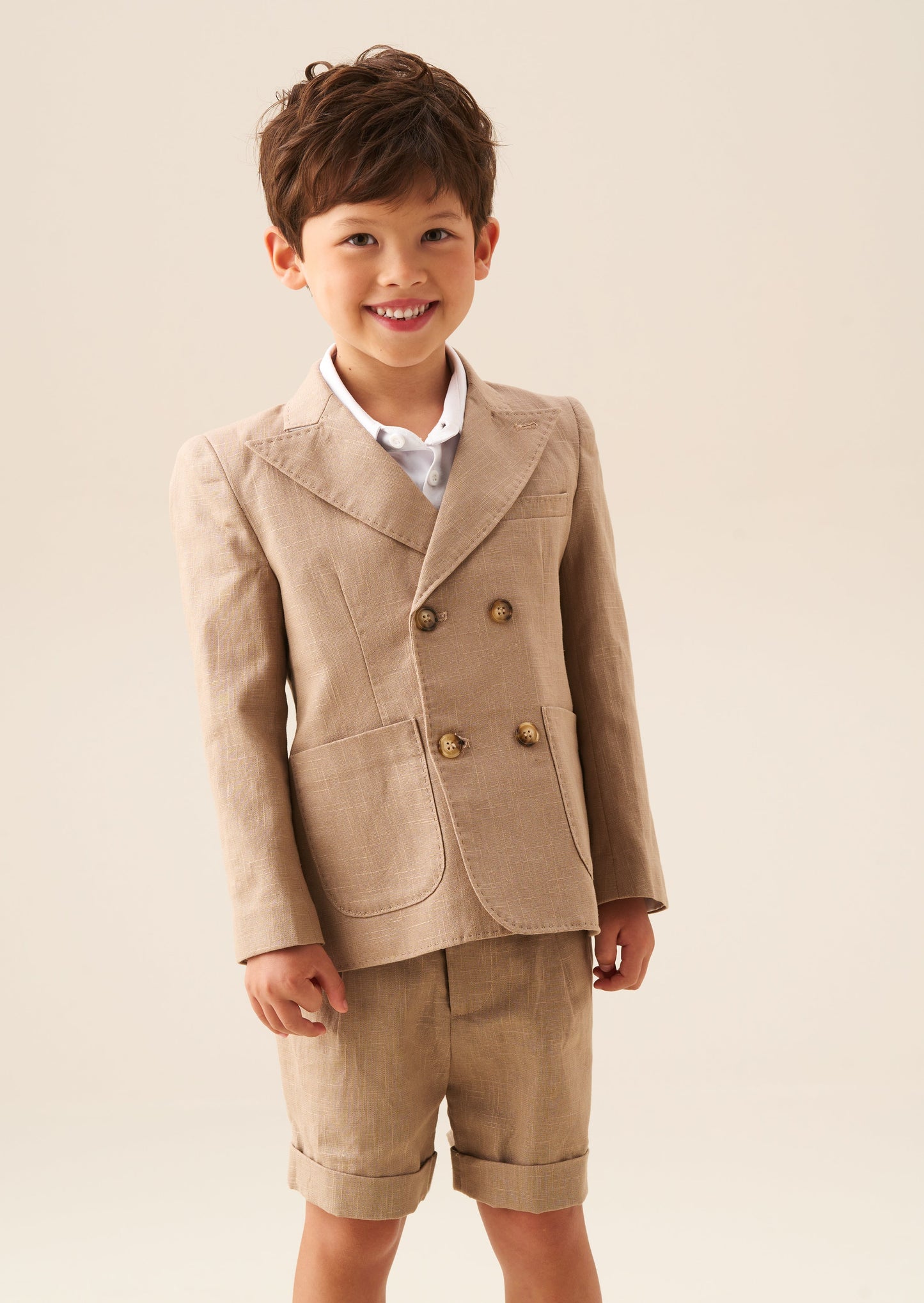 Boys Taupe Double Breasted Summer Blazer | Angel & Rocket