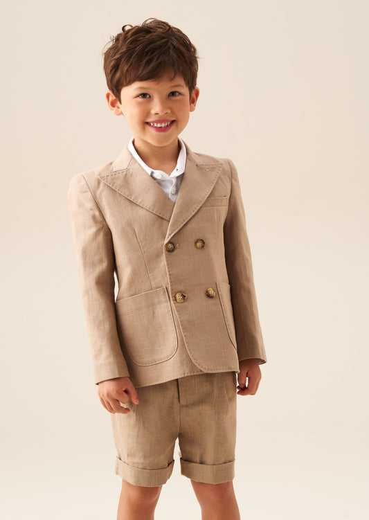 Boys Taupe Double Breasted Summer Blazer | Angel & Rocket