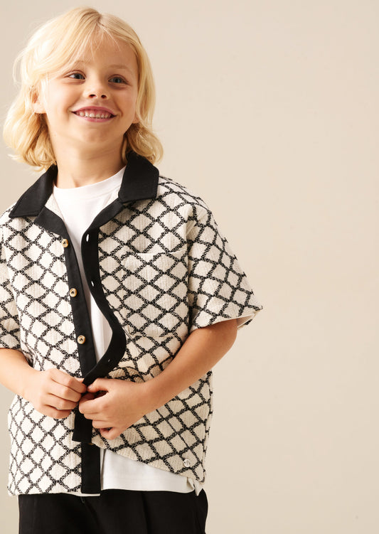 Boys Black & White Knitted Summer Shirt | Angel & Rocket