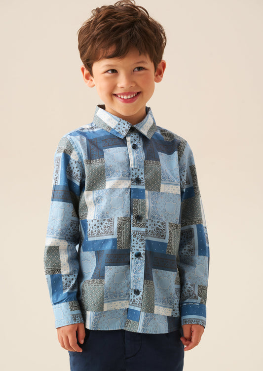 Boys Patchwork Print Chambray Summer Shirt | Angel & Rocket