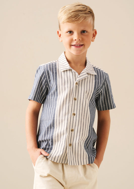 Boys Cut & Sew Stripe Short Sleeve Shirt | Angel & Rocket