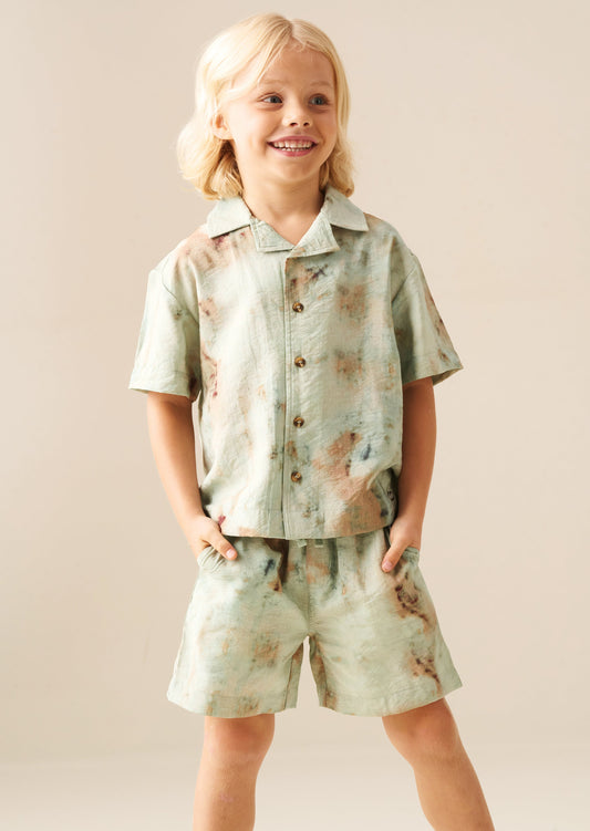 Boys Khaki Tie Dye Summer Shirt | Angel & Rocket