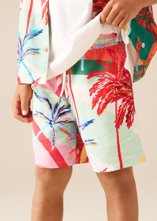 Boys Palm Print Summer Swim Shorts | Angel & Rocket