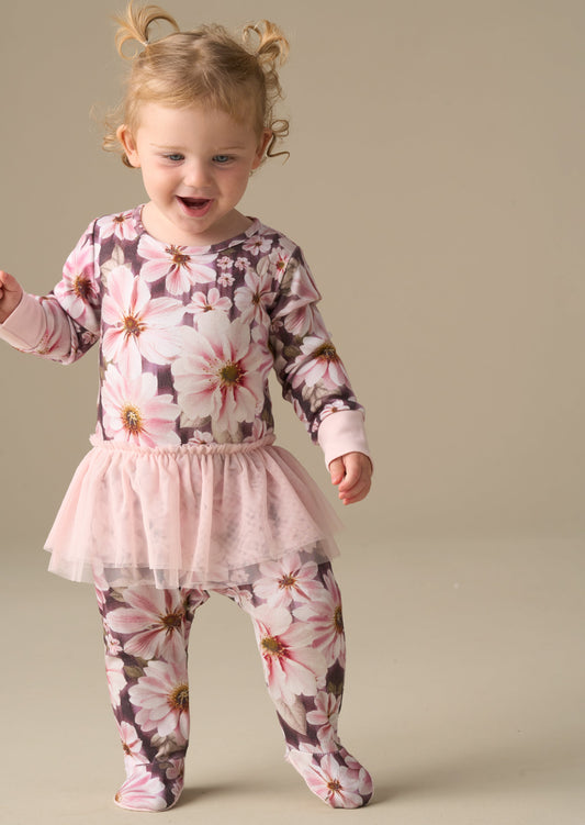 Baby Girls Floral Tutu Babygrow & Headband Set | Angel & Rocket