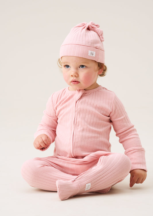 Pink Organic Cotton Babygrow with Hat | Angel & Rocket