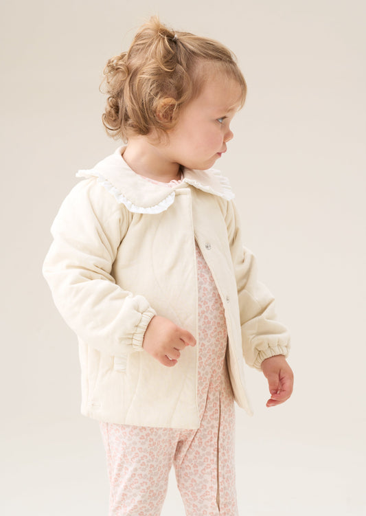 Baby Girls Beige Quilted Jersey Jacket | Angel & Rocket