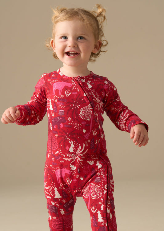 Baby Girls Burgundy Festive Print Babygrow | Angel & Rocket