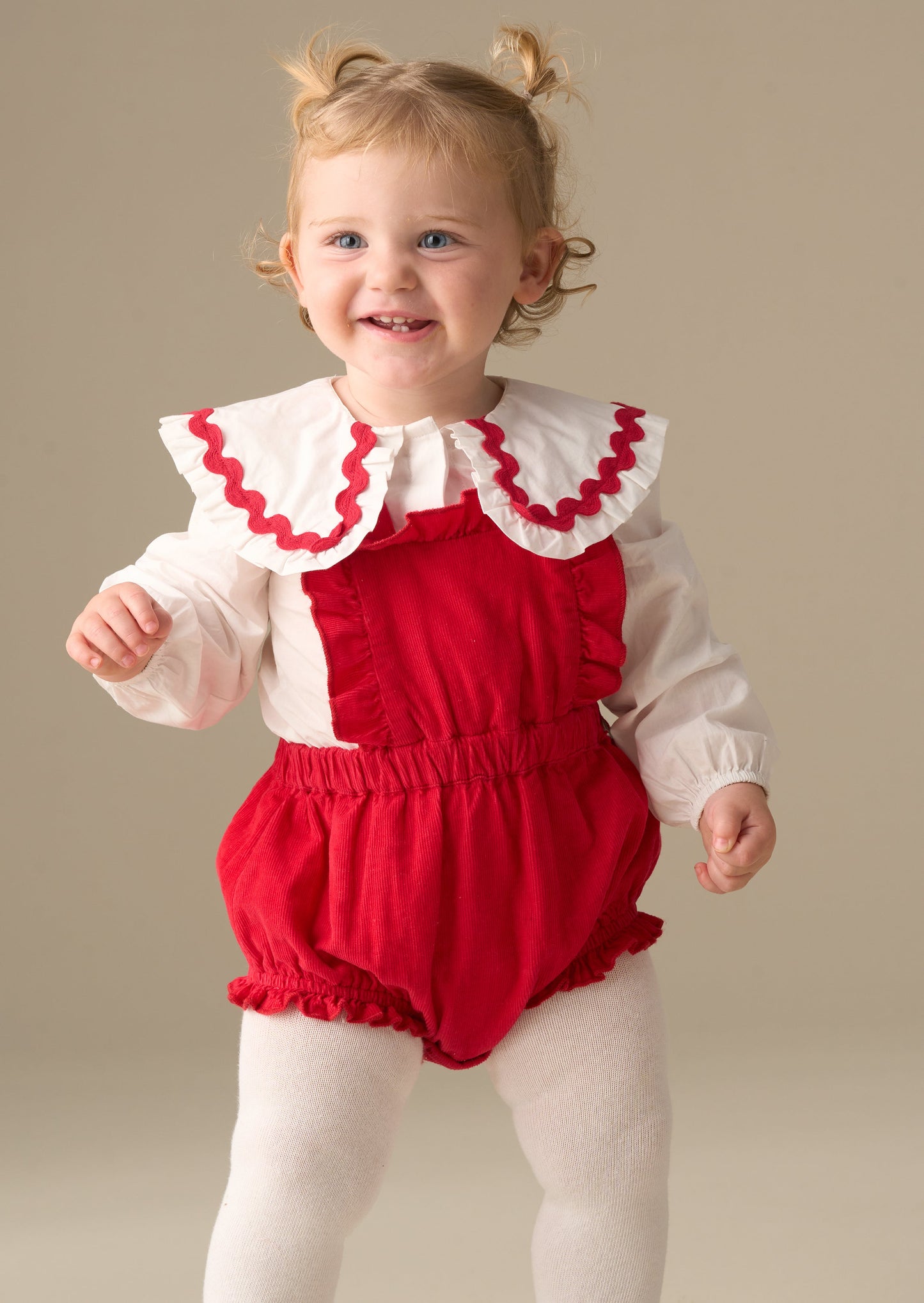 Baby Girls Festive Red Cord Romper & Ric-Rac Blouse | Angel & Rocket