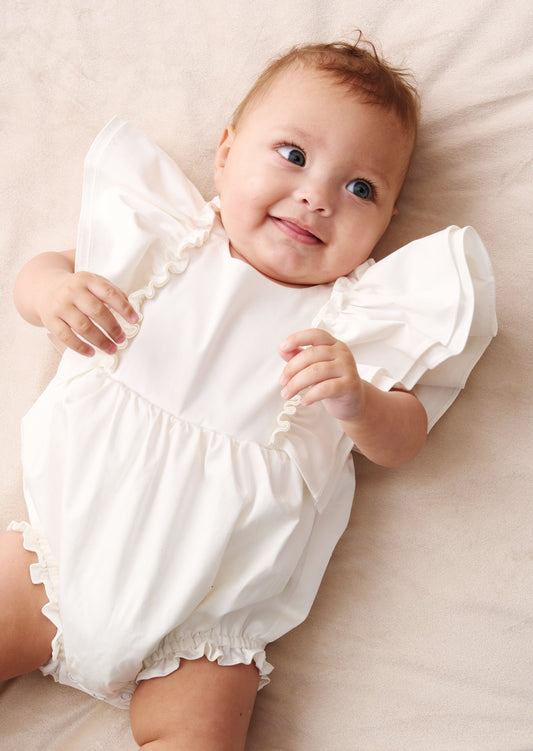 Baby Girls Ivory Flower Girl Romper | Angel & Rocket