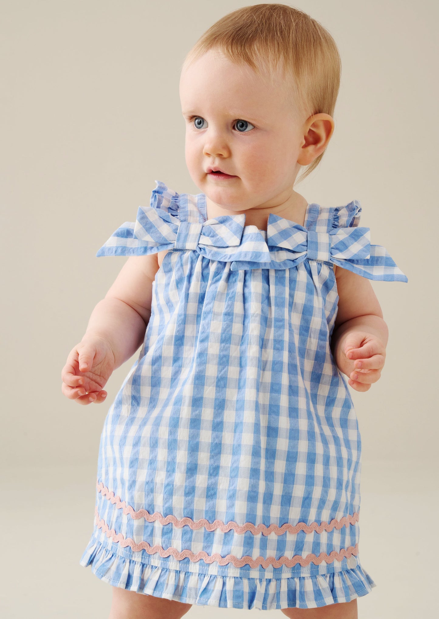 Baby Girls Gingham Ric Rac Dress & Bloomers | Angel & Rocket