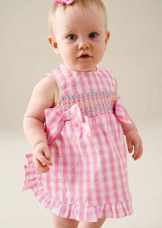 Baby Girls Gingham Frill Dress & Bloomers | Angel & Rocket