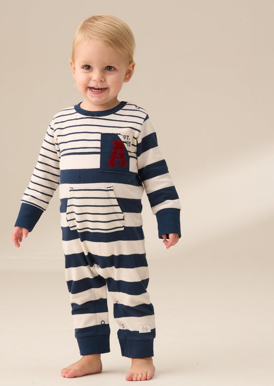 Baby Boy Blue Block Stripe Babygrow | Angel & Rocket